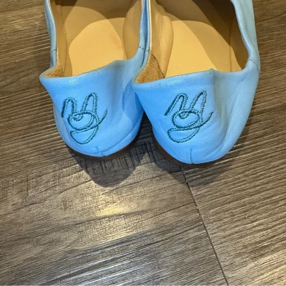 Mansur Gavriel Moroccan Babouche Blue Square Toe Leather Flats - Picture 7 of 10